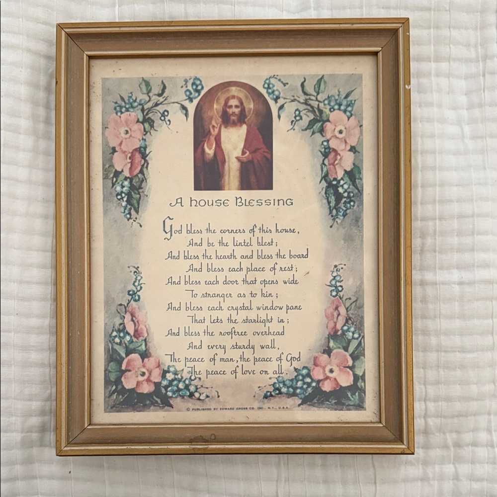 Framed House Blessing Art with Floral Design